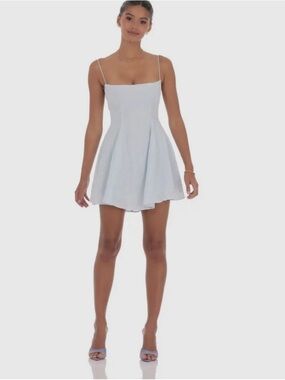 Blue Spaghetti Open Back Strap A-Line Mini Dress